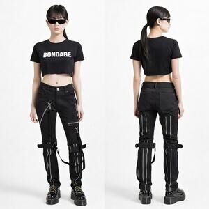 Tripp NYC Bondage Pants Black Zipper Strap Goth Y2K Punk Size 32  J1747